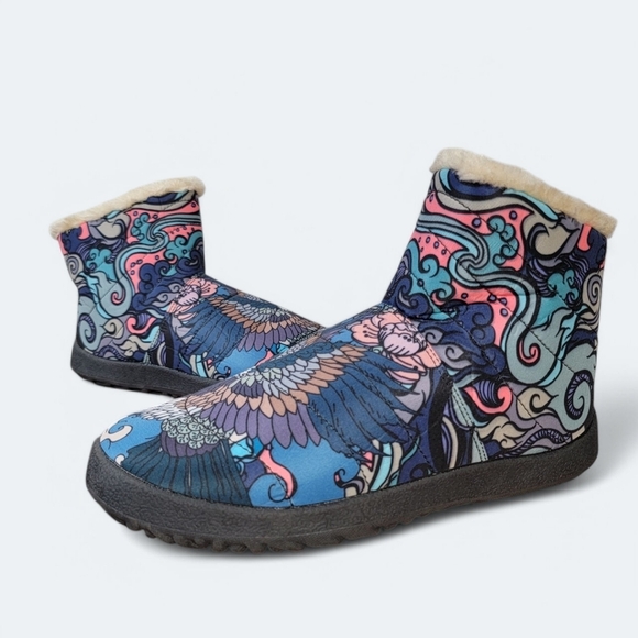 Raad Shop Colorful Japanese Eagle Tattoo Winter Zip Boots Size 7 - Picture 3 of 15